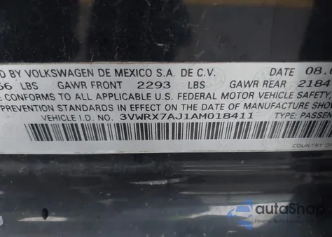 2010 Volkswagen Jetta Se from USA, damaged, VIN 3VWRX7AJ1AM018411